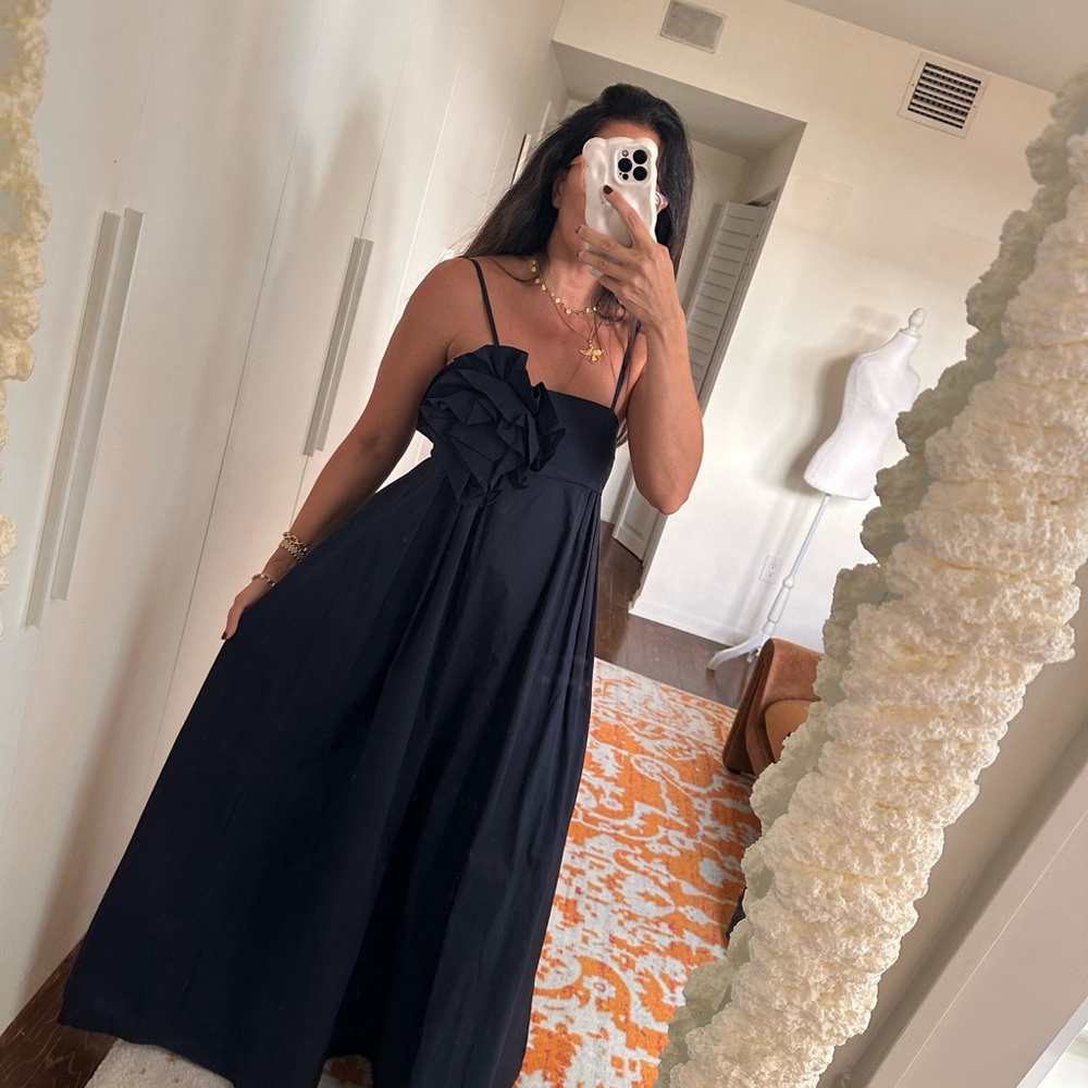 Cotton Navy Flower Pin Dress